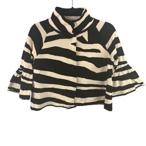 Zebra Print Funnel Neck Silk Blend Cropped Jacket Size M‎ Bell Sleeves